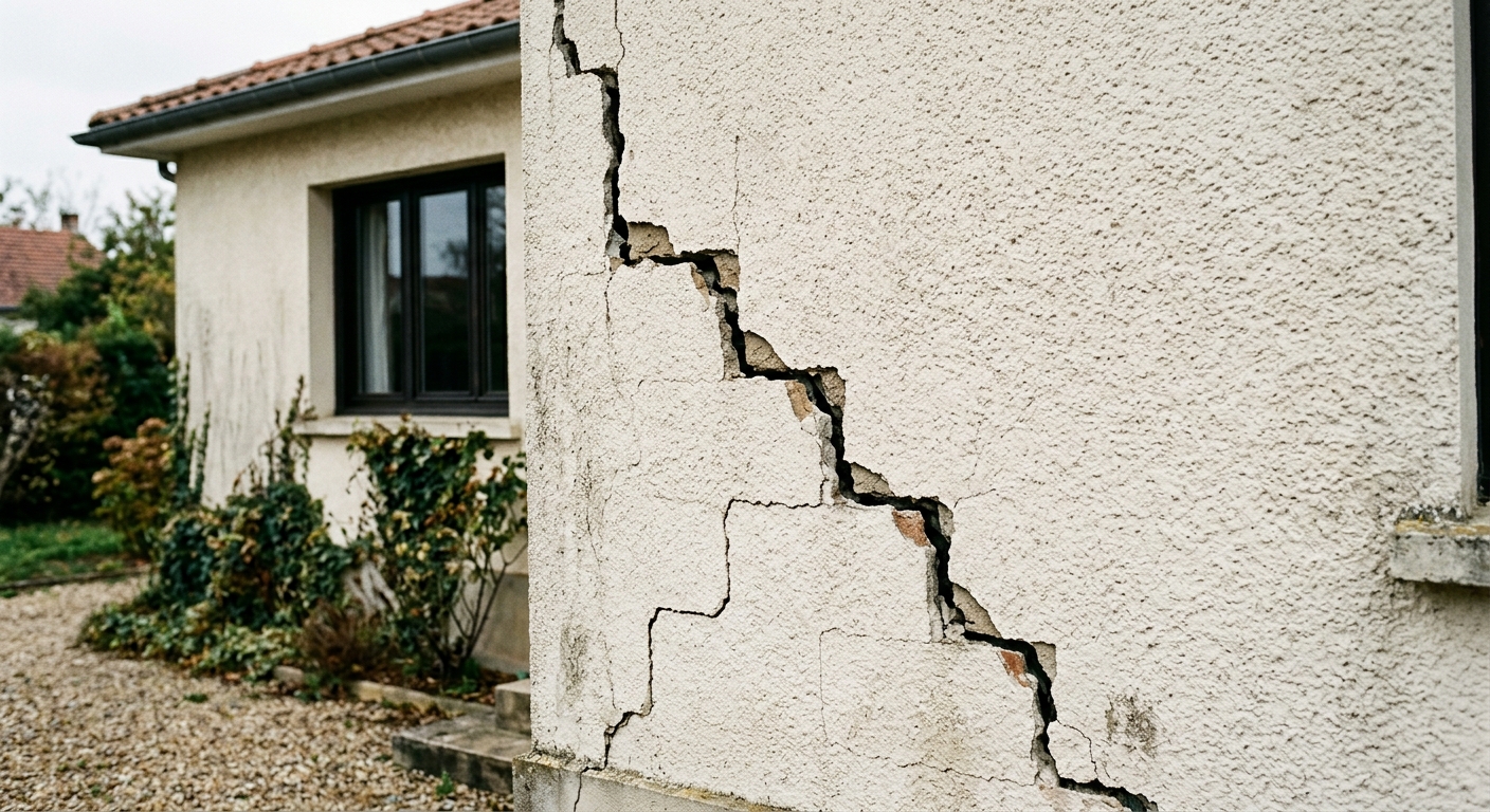 Fissure en escalier sur un mur de fa&ccedil;ade