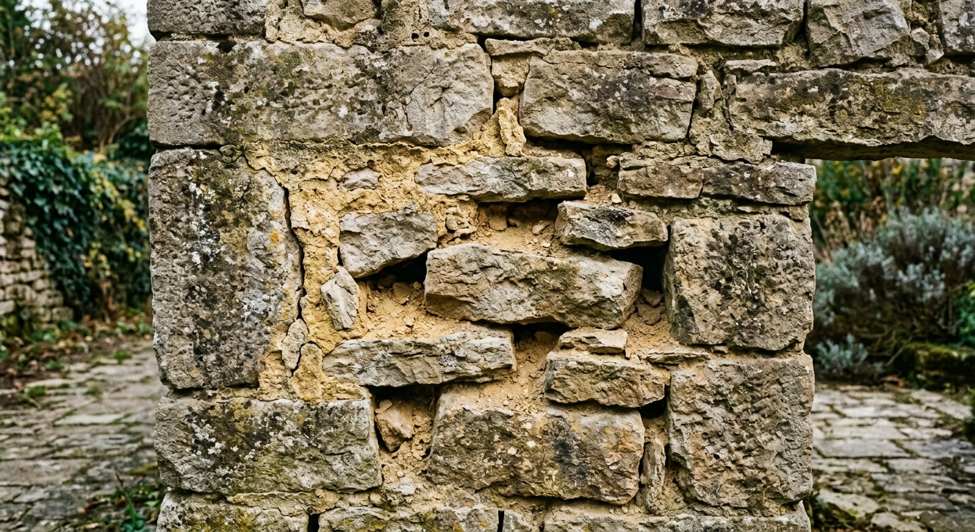Vieux mur en brique avec mortier ab&icirc;m&eacute;